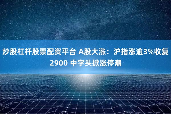 炒股杠杆股票配资平台 A股大涨：沪指涨逾3%收复2900 中字头掀涨停潮